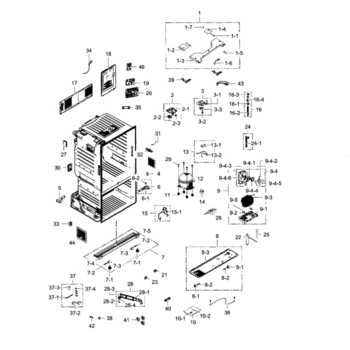 Cabinet Diagram and Parts List for RF30HDEDTSR AA-02 Samsung Refrigerator