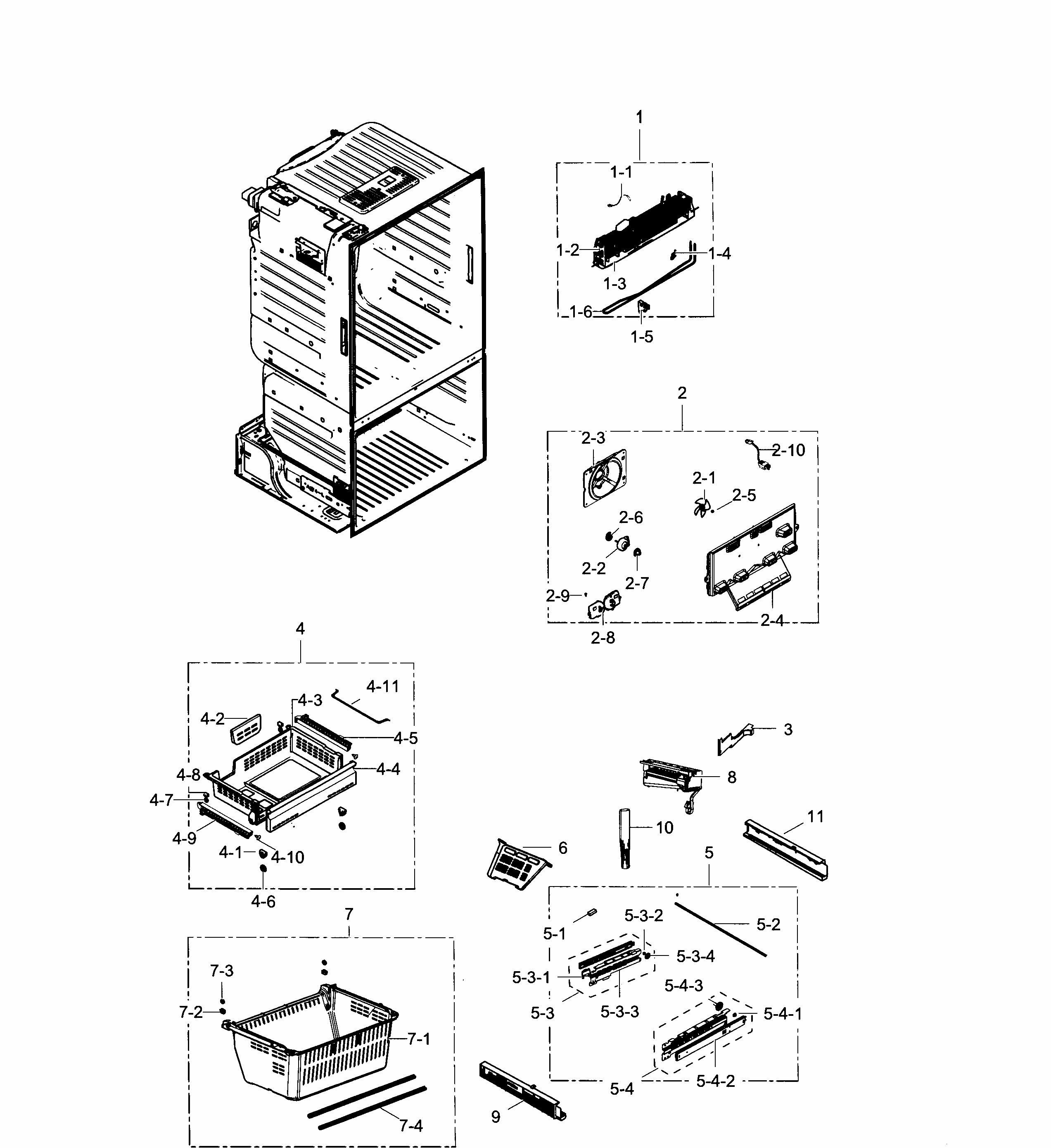 Freezer Diagram and Parts List for RF28HFEDBWW AA-0001 Samsung Refrigerator