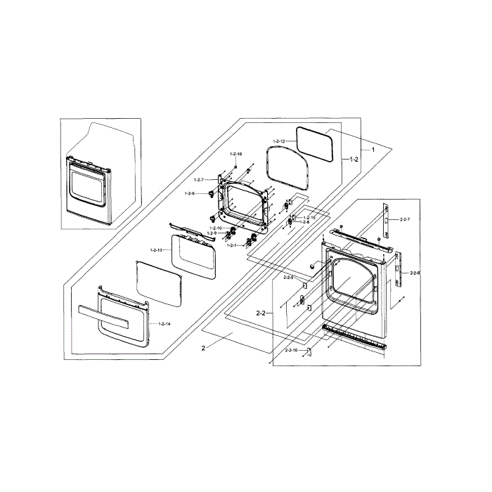 Front And Door Diagram and Parts List for DV5471AEW XAA-03 Samsung Dryer