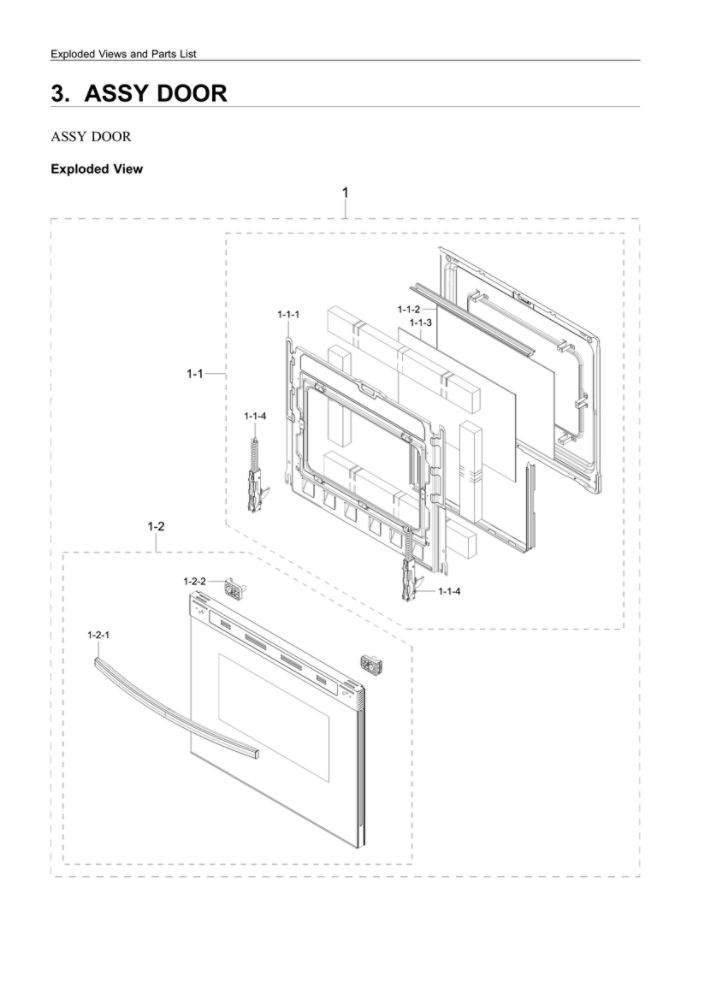 Door Assembly Diagram and Parts List for NX60A6311SS AA-00 Samsung Range