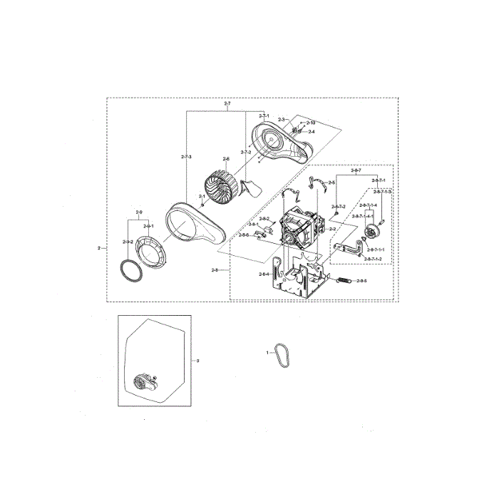Motor Duct Diagram and Parts List for DVG45N5300W A3-00 Samsung Dryer