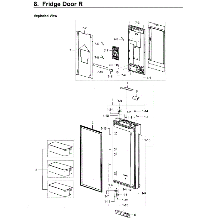 Fridge Door Rt Diagram and Parts List for RF28M9580SG AA-00 Samsung Refrigerator
