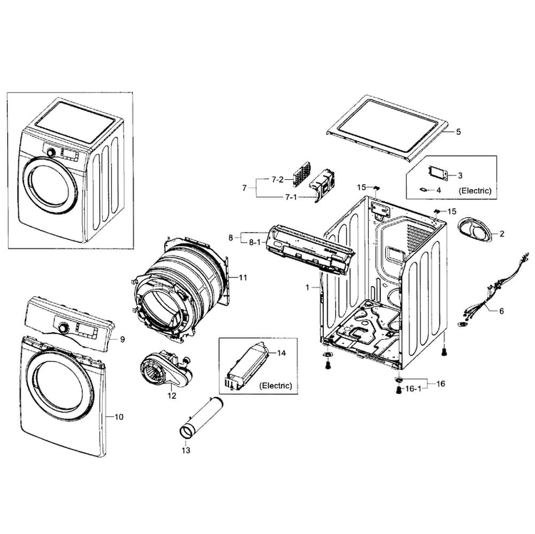 Main Assy Diagram and Parts List for DV361EWBEWR A3-0001 Samsung Dryer