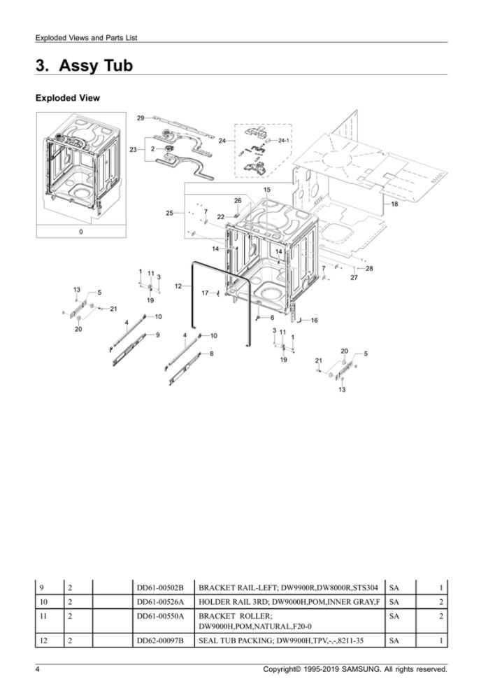 Tub Assembly Diagram and Parts List for DW80R9950UG AA-01 Samsung Dishwasher