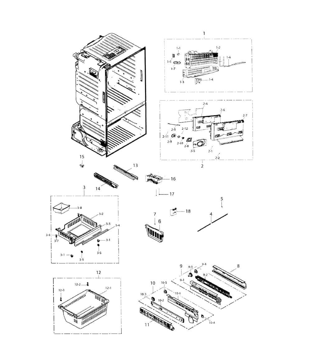 Freezer Diagram and Parts List for RF221NCTASR AA-0001 Samsung Refrigerator