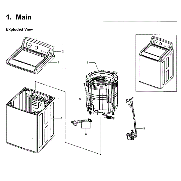 Main Assembly Diagram and Parts List for WA5471ABW XAA-02 Samsung Washer