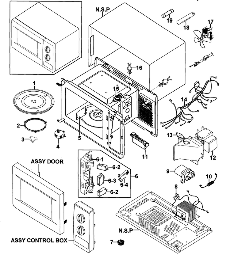 Cabinet Parts Diagram and Parts List for MW620WA XAA-0000 Samsung Microwave