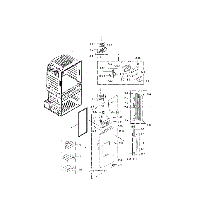 Left Refrigerator Door Diagram and Parts List for RF28HMEDBSG AA-01 Samsung Refrigerator