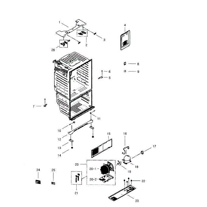 Cabinet Diagram and Parts List for RFG296HDPN XAA-01 Samsung Refrigerator