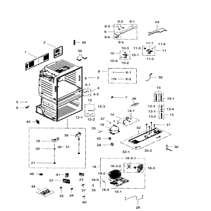 Cabinet Diagram and Parts List for RF28HMEDBSR AA-08 Samsung Refrigerator