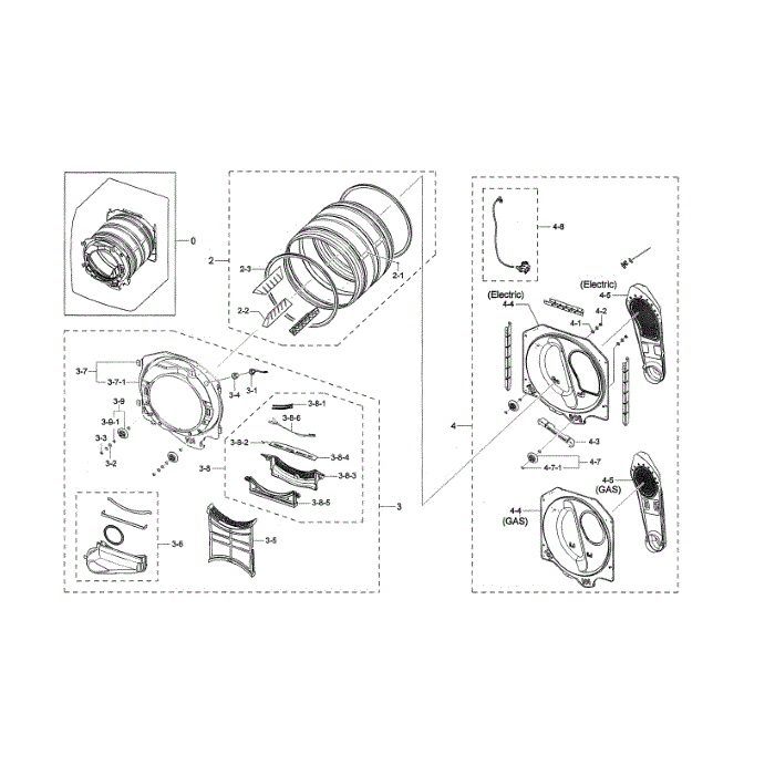Drum Diagram and Parts List for DVG45N5300F A3-00 Samsung Dryer