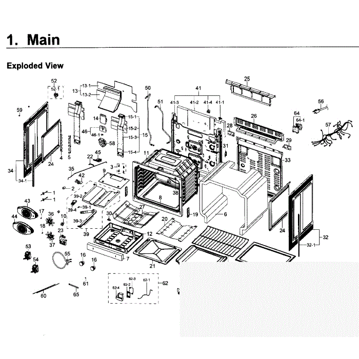 Main Assembly Diagram and Parts List for NX58K7850SS AA-00 Samsung Range