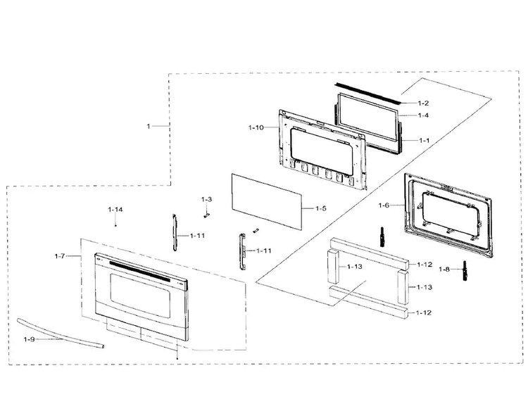 Door Diagram and Parts List for NE59J7630SB AA-0001 Samsung Range