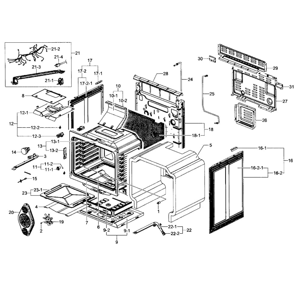 Cavity Assy Diagram and Parts List for FX510BGS XAA-0001 Samsung Range