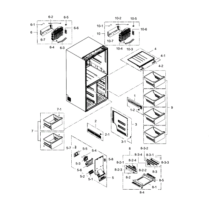 Freezer Diagram and Parts List for RF24J9960S4 AA-01 Samsung Refrigerator