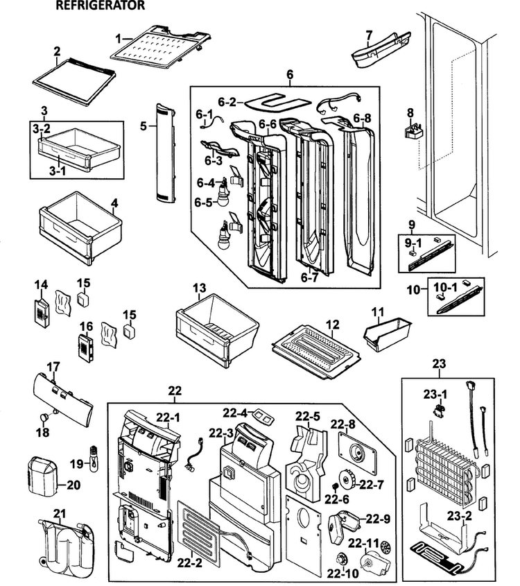 Refrigerator Diagram and Parts List for RS264ABWP XAA-0000 Samsung Refrigerator