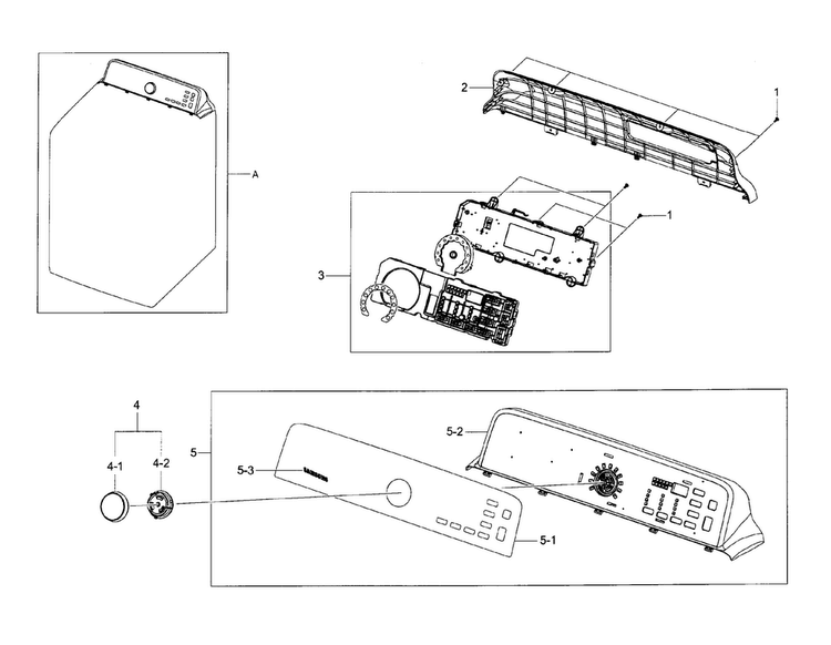 Control Panel Diagram and Parts List for DV45H7200GW A2-0000 Samsung Dryer