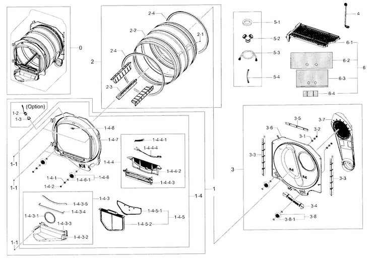 Drum Parts Diagram and Parts List for DV52J8700EW A2-0000 Samsung Dryer