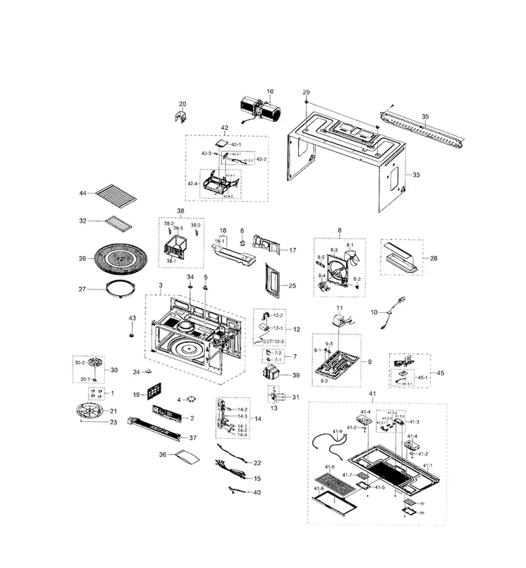 Cavity Assy Diagram and Parts List for ME21H706MQS AA-0000 Samsung Microwave