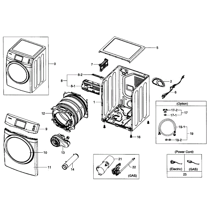 Main Assembly Diagram and Parts List for DV457GVGSWR AA-01 Samsung Dryer