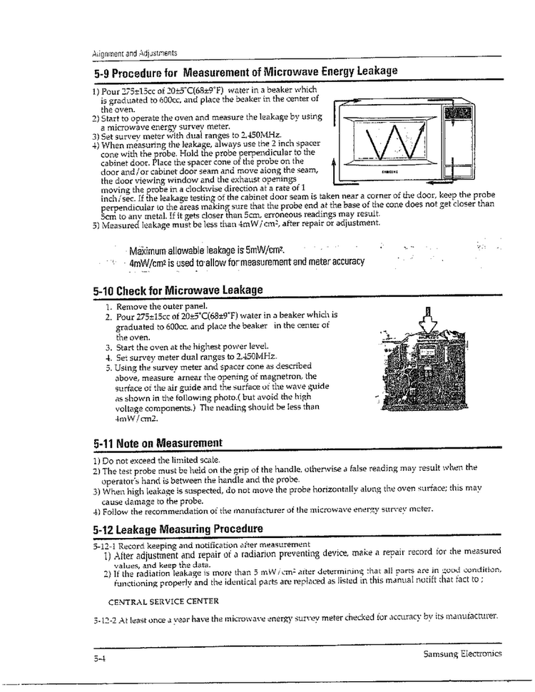 Alignment/adjustments Page 4 Diagram and Parts List for MW8490W XAA Samsung Microwave