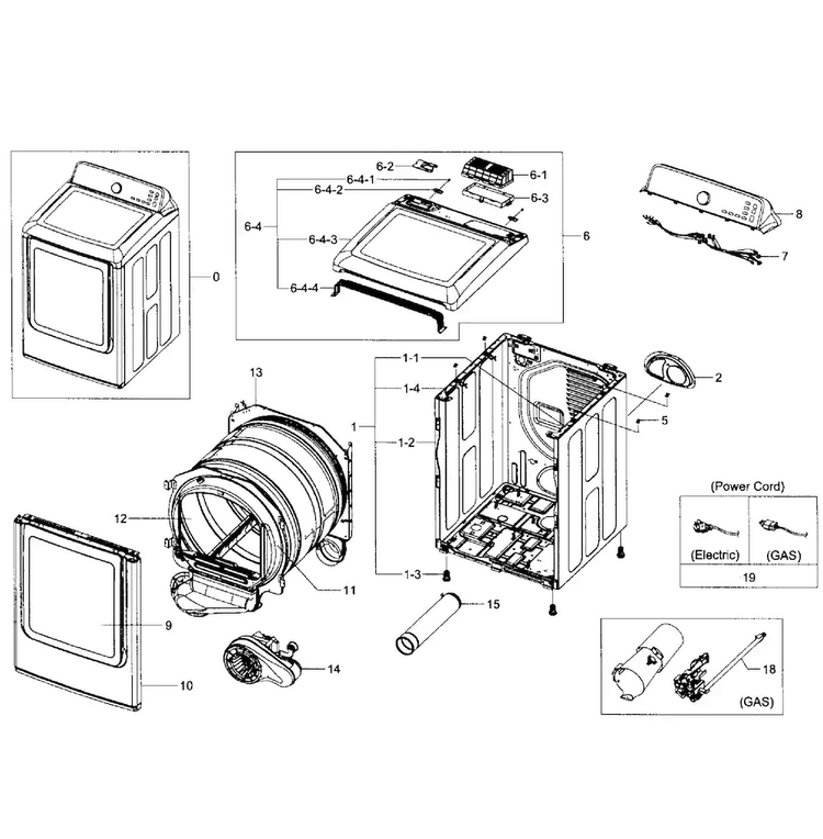Main Assy Diagram and Parts List for DV456GWHDWR AA-0001 Samsung Dryer