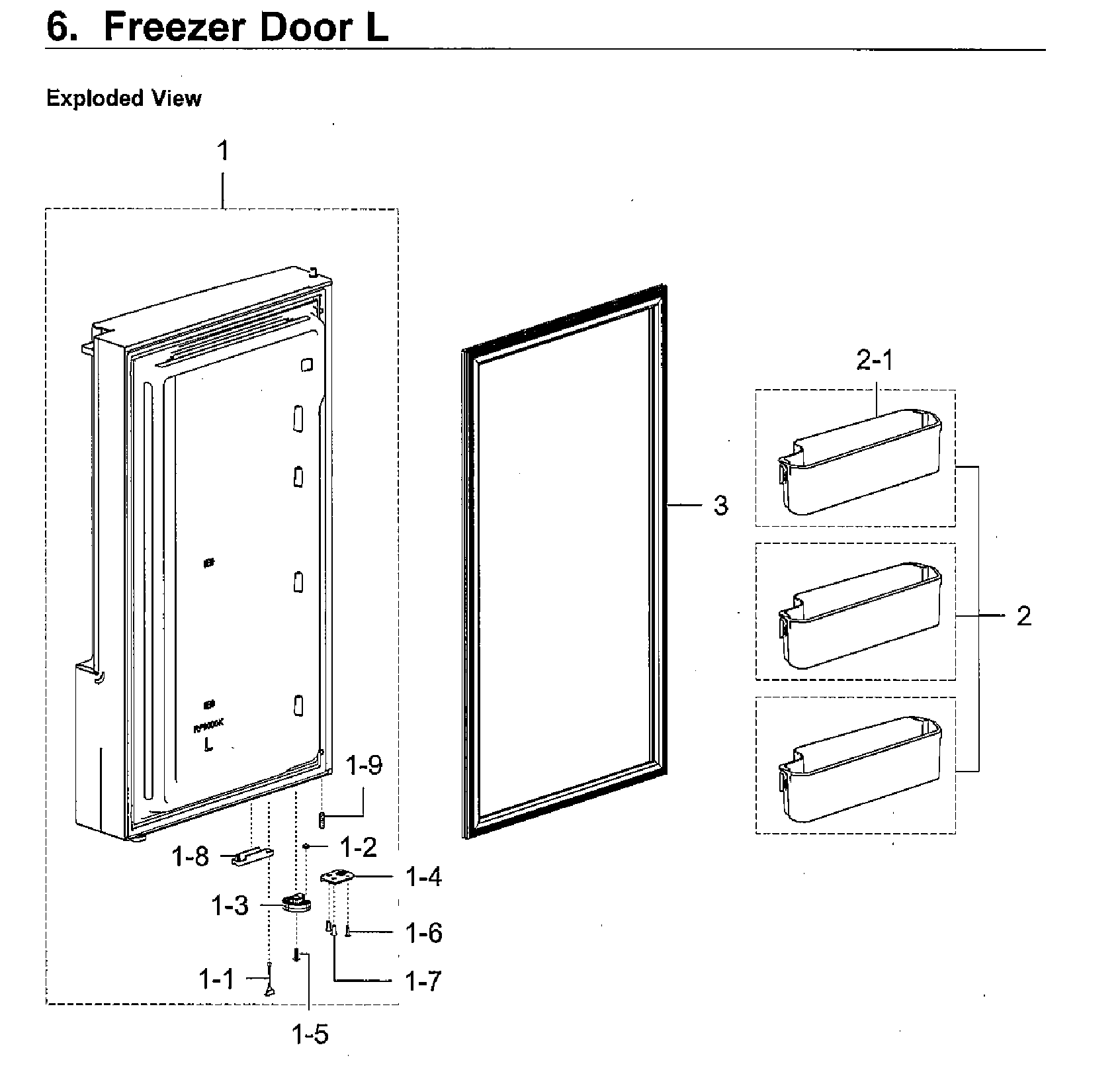 Freezer Door L Diagram and Parts List for RF28K9580SR AA-0001 Samsung Refrigerator