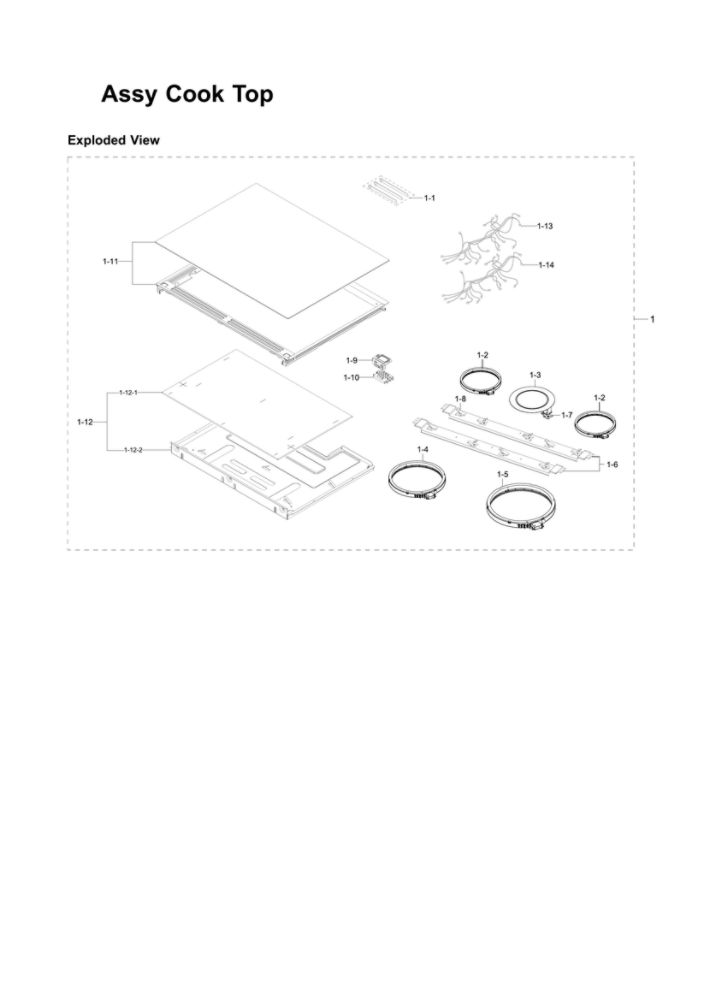 Cooktop Assembly Diagram and Parts List for NE58F9500SS AA-03 Samsung Range