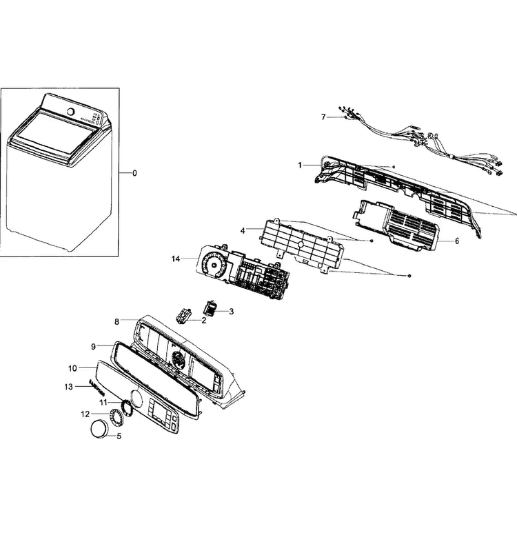 Control Panel Diagram and Parts List for WA50F9A8DSP A2-0001 Samsung Washer