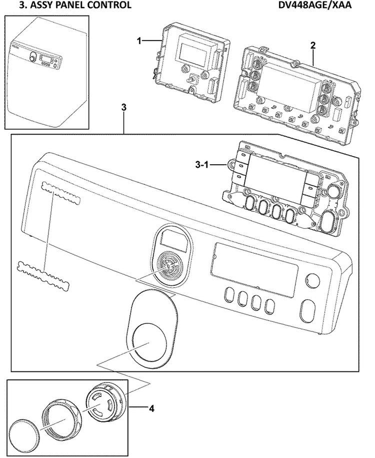 Control Panel Diagram and Parts List for DV448AGE XAA-0000 Samsung Dryer