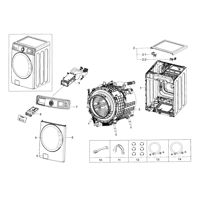 Main Assembly Diagram and Parts List for WF56H9110CW A2-00 Samsung Washer