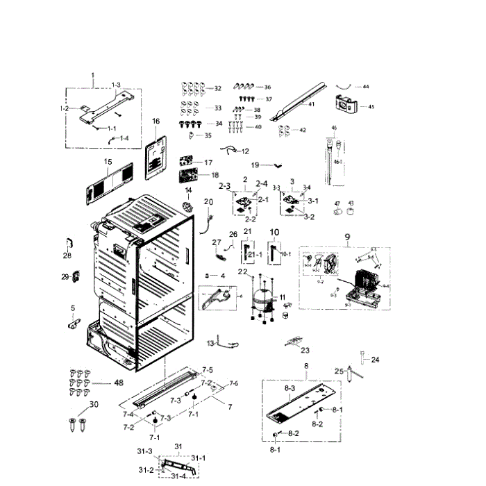 Cabinet Diagram and Parts List for RF263TEAESG AA-00 Samsung Refrigerator