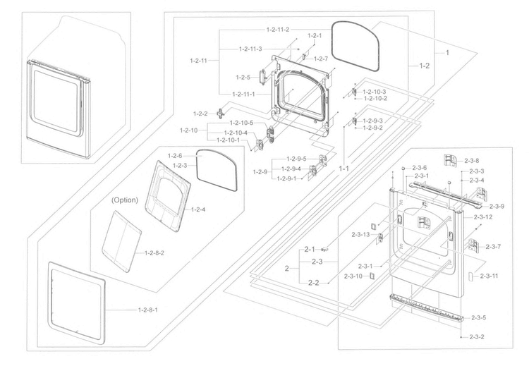 Frame Front & Door Diagram and Parts List for DV45K7600GW A3-0000 Samsung Dryer