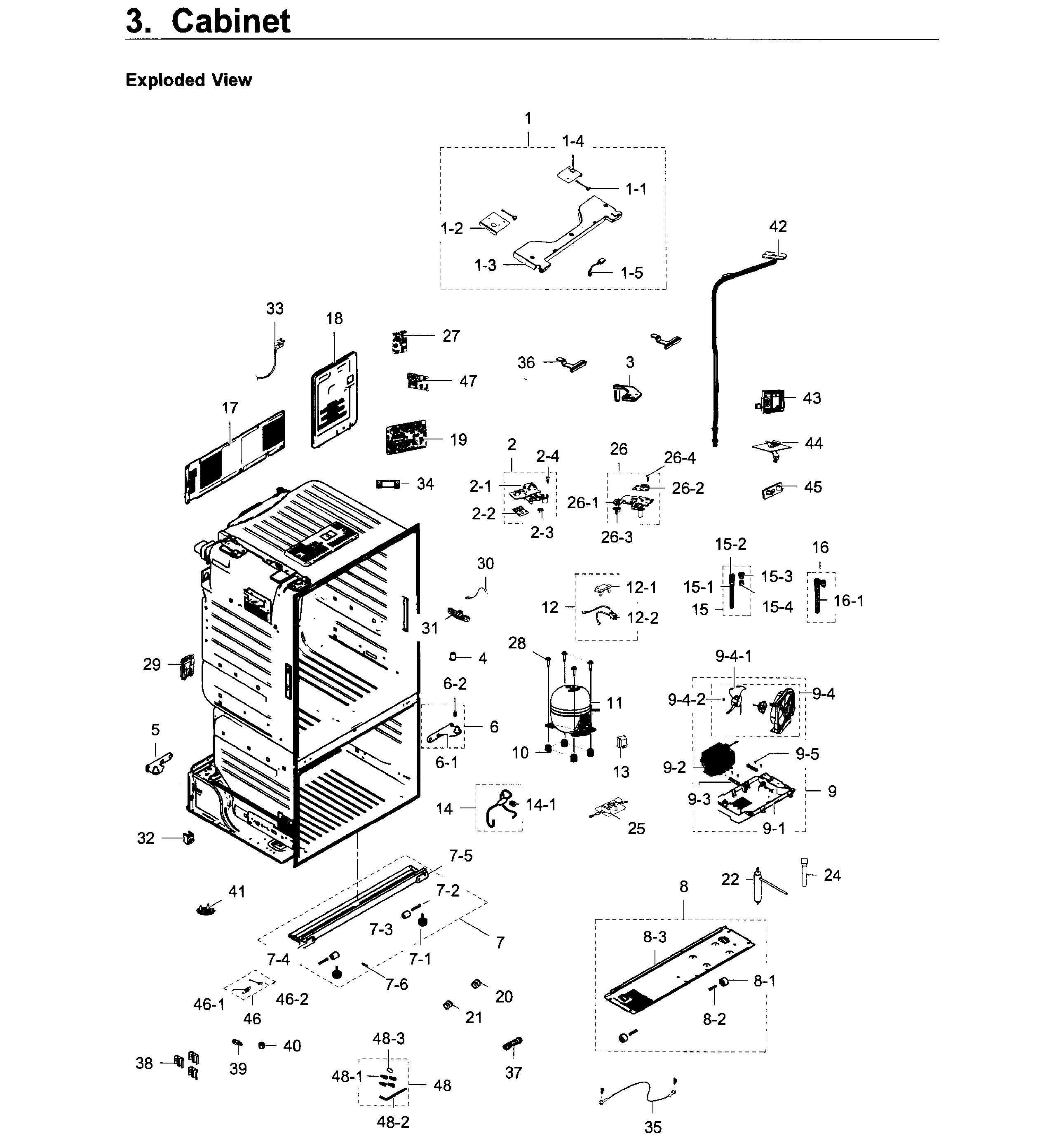 Cabinet Diagram and Parts List for RF28HDEDPWW AA-0003 Samsung Refrigerator