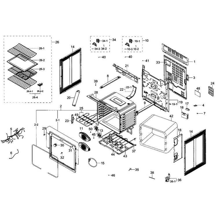 Main Section Diagram and Parts List for NE59J7750WS AA-0003 Samsung Range
