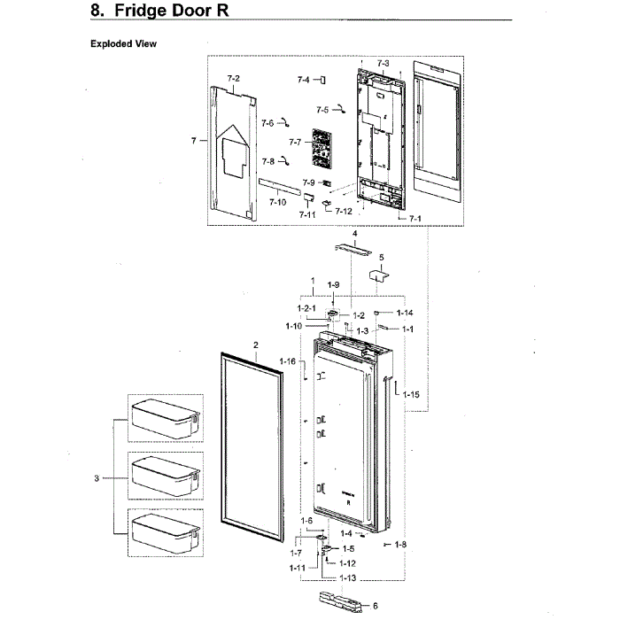 Fridge Door Rt Diagram and Parts List for RF22M9581SR AA-00 Samsung Refrigerator