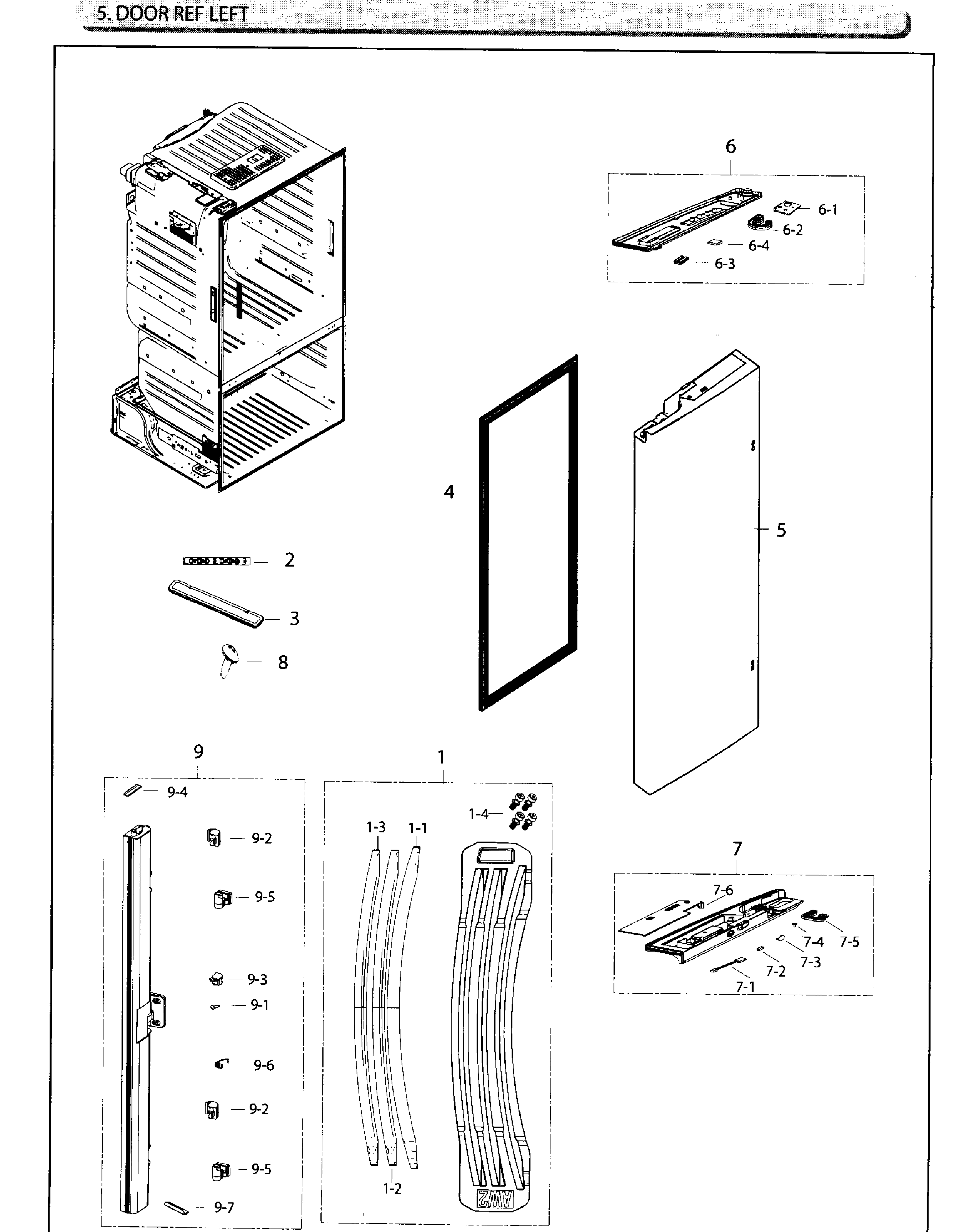 Fridge Door L Diagram and Parts List for RF26HFENDSR AA-0003 Samsung Refrigerator
