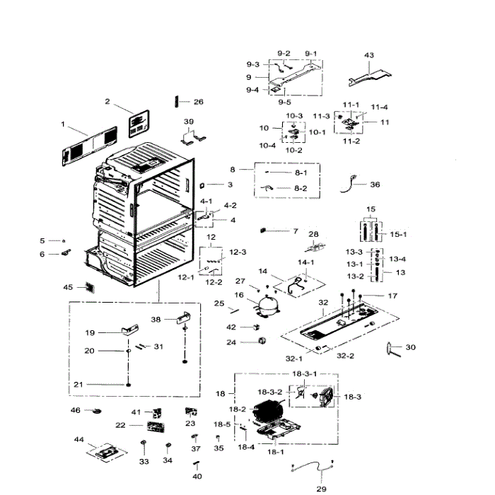 Cabinet Diagram and Parts List for RF28HMEDBWW AA-08 Samsung Refrigerator