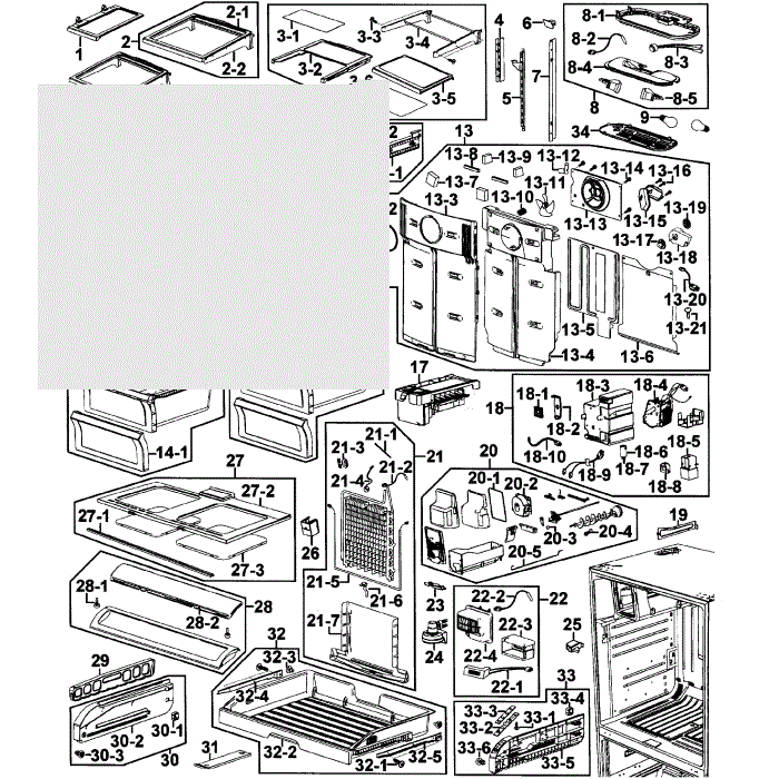 Refrigerator Diagram and Parts List for RF267AABP XAA-00 Samsung Refrigerator