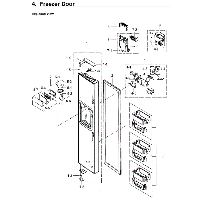 Left Door Diagram and Parts List for RS25H5111SG AA-00 Samsung Refrigerator