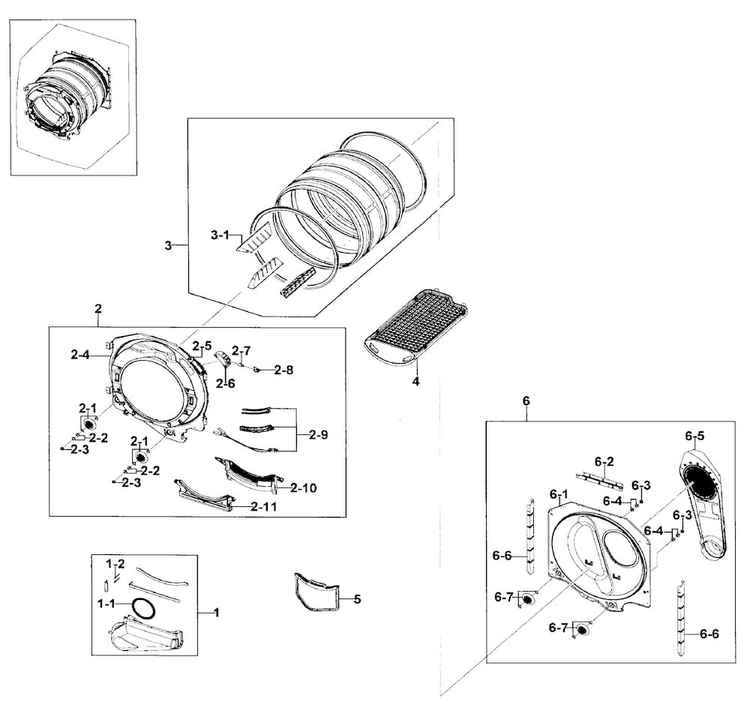 Drum Assy Diagram and Parts List for DV328AEW XAA-0001 Samsung Dryer