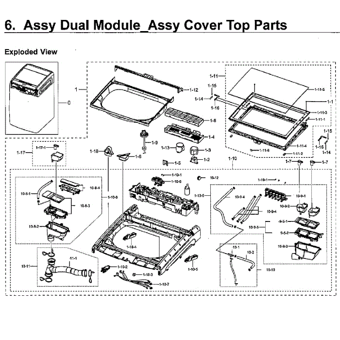 Dual Module Cover Diagram and Parts List for WV55M9600AW A5-00 Samsung Washer