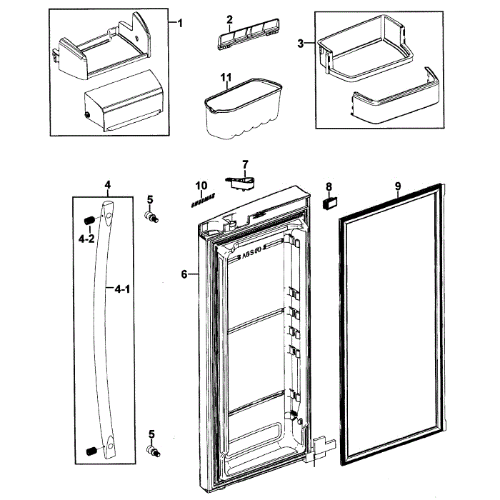 Right Door Diagram and Parts List for RFG237AAWP XAA-00 Samsung Refrigerator