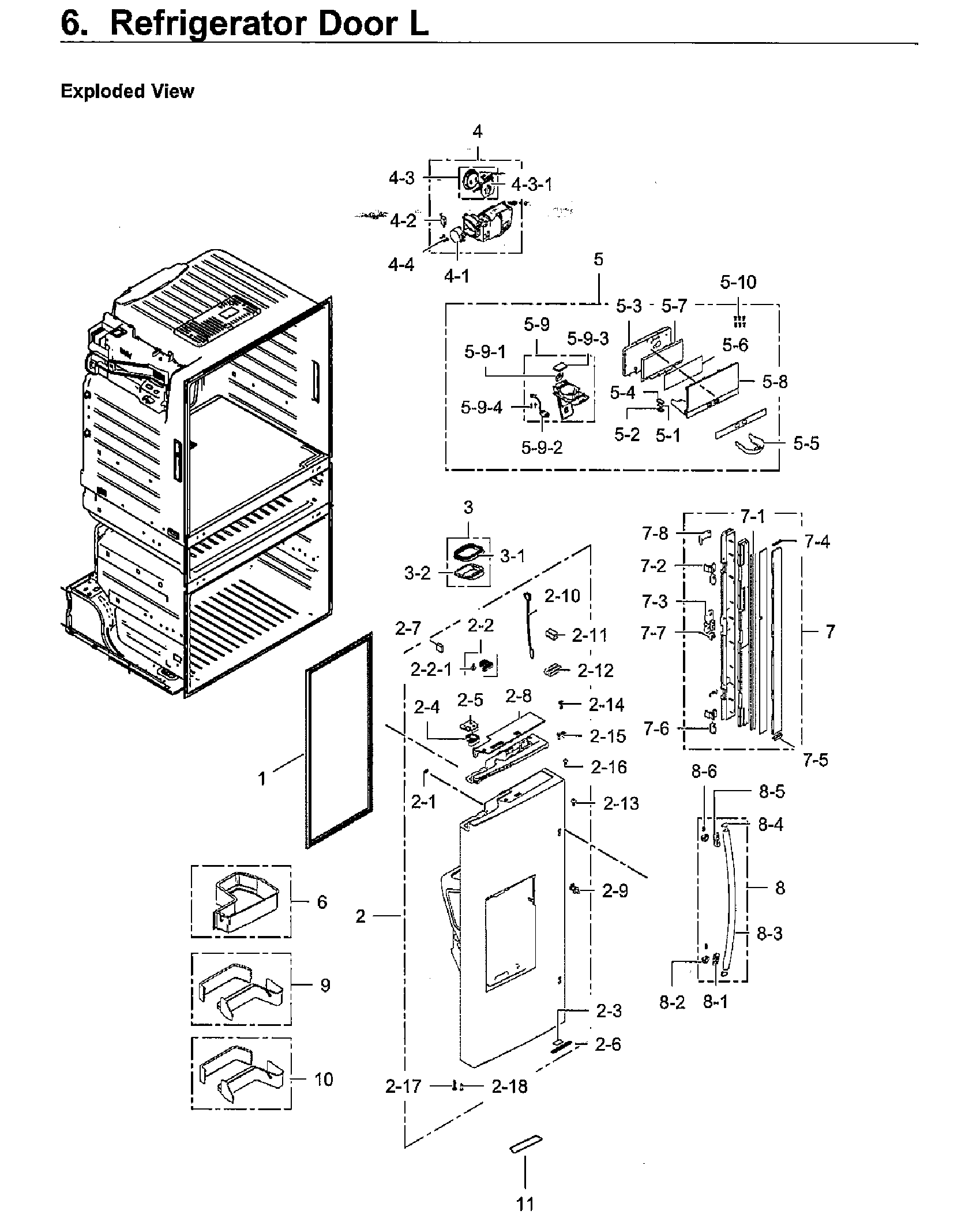Door Left Diagram and Parts List for RF28HMEDBWW AA-0009 Samsung Refrigerator