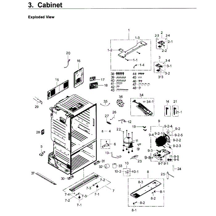 Cabinet Diagram and Parts List for RF263BEAEWW AA-00 Samsung Refrigerator