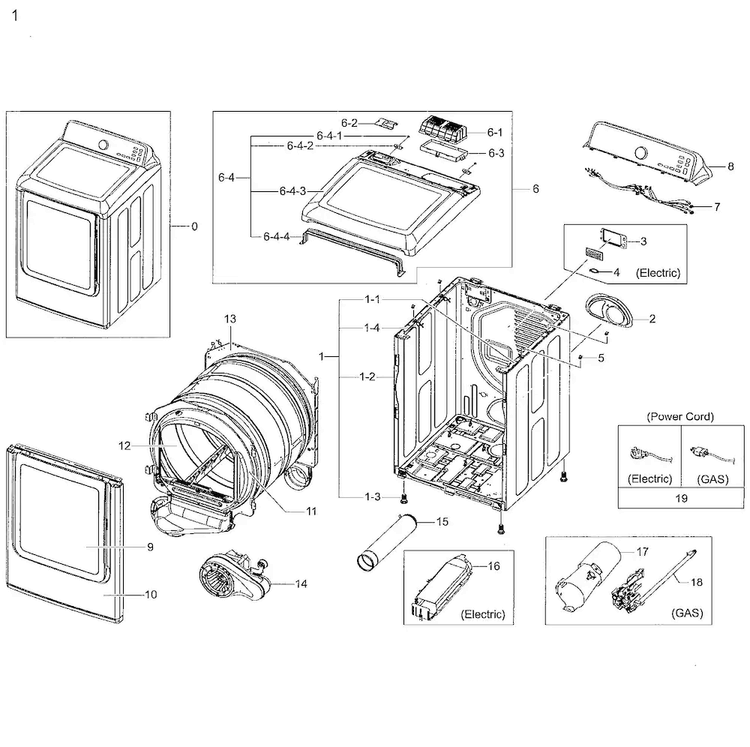 Main Asy Diagram and Parts List for DV48H7400EW A2-0001 Samsung Dryer