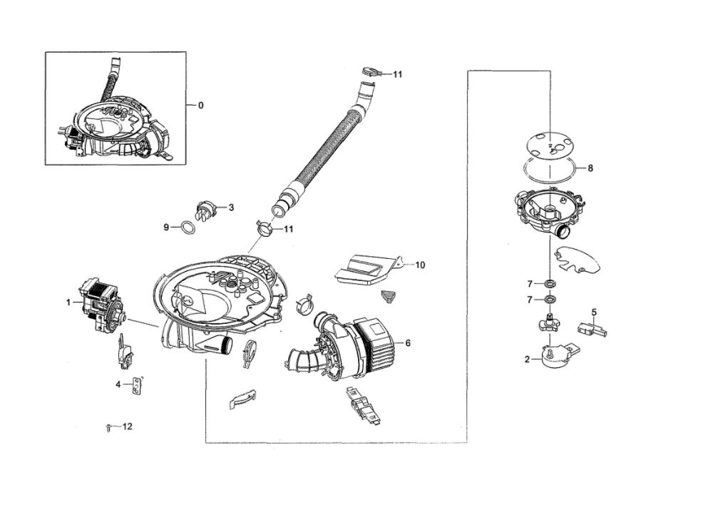 Sump Diagram and Parts List for DW80K7050UG AA-02 Samsung Dishwasher