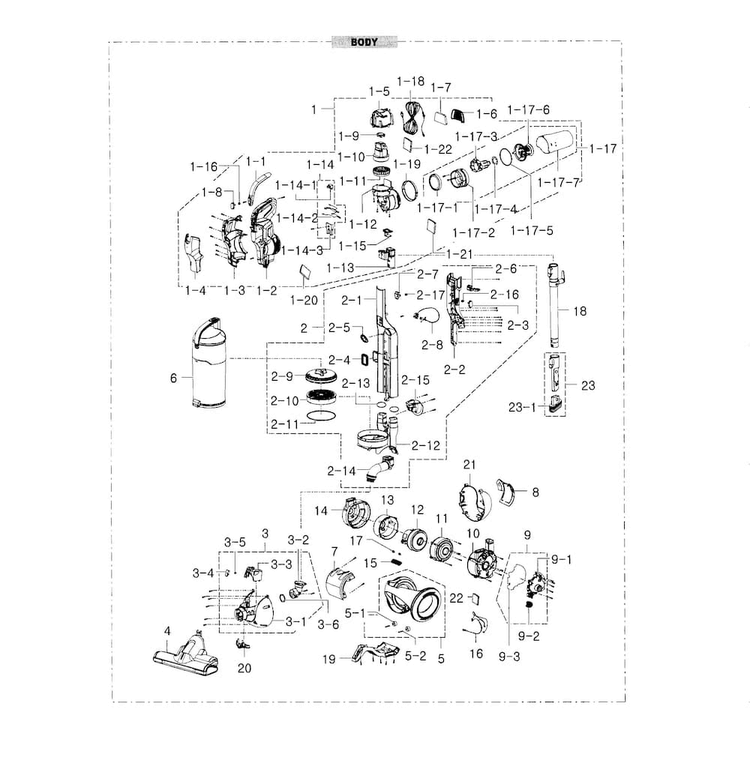 Body Diagram and Parts List for VU12F70SHBC AA-0000 Samsung Upright Vacuum