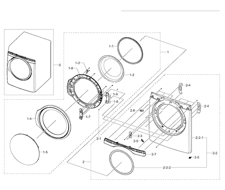 Frame Front & Door Diagram and Parts List for DV395ETPASU A1-0000 Samsung Dryer