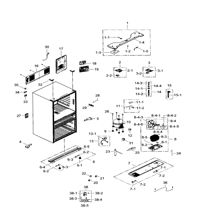 Cabinet Diagram and Parts List for RF31FMEDBWW AA-03 Samsung Refrigerator